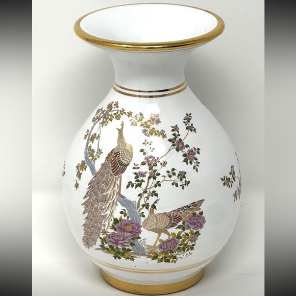 VTG Neofitou Keramik 24k Gold Painted Vase Peacocks Florals, Made in Greece MCM - Picture 2 of 12